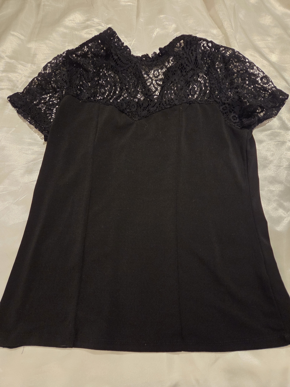 Cable & Gauge Black Lace Trim Blouse Short Sleeve Top Size XS Elegant